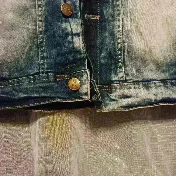 Women's Juniors XL GS 115 Acid Wash Distressed Patchwork Button Down Jean Jacket - Picture 6 of 16